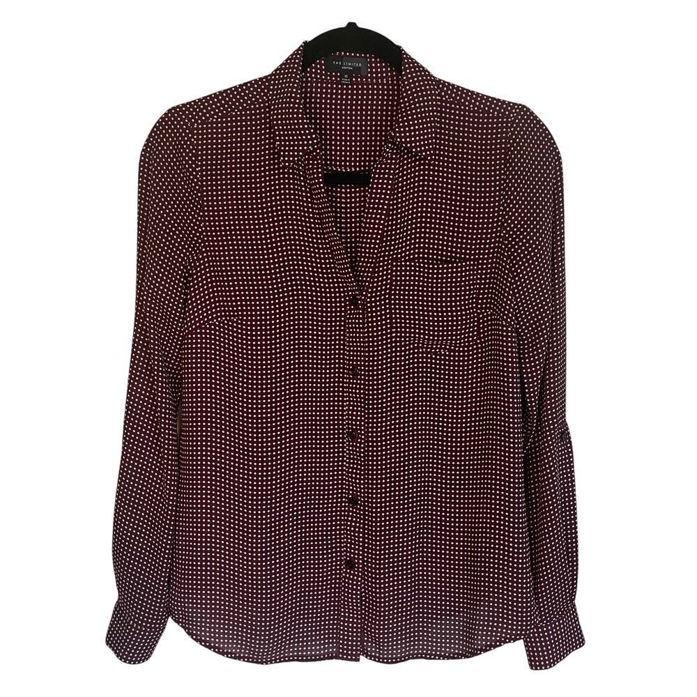The Limited Ashton Maroon White Polka Dot Womens Long Sleeve Top Button Down XS